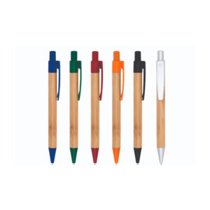 Caneta, caneta ecológica, caneta de bambu, caneta com detalhes coloridos de plástico, caneta logo reciclado na parte superior do clip, caneta acionada por clique, comprar caneta no rio de janeiro, comprar caneta ecológica no rj, canetas
